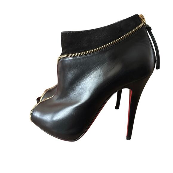 Christian Louboutin Col Zippe Boots Black Leather Stiletto Zip Boots Size 37.5 - Picture 2 of 15